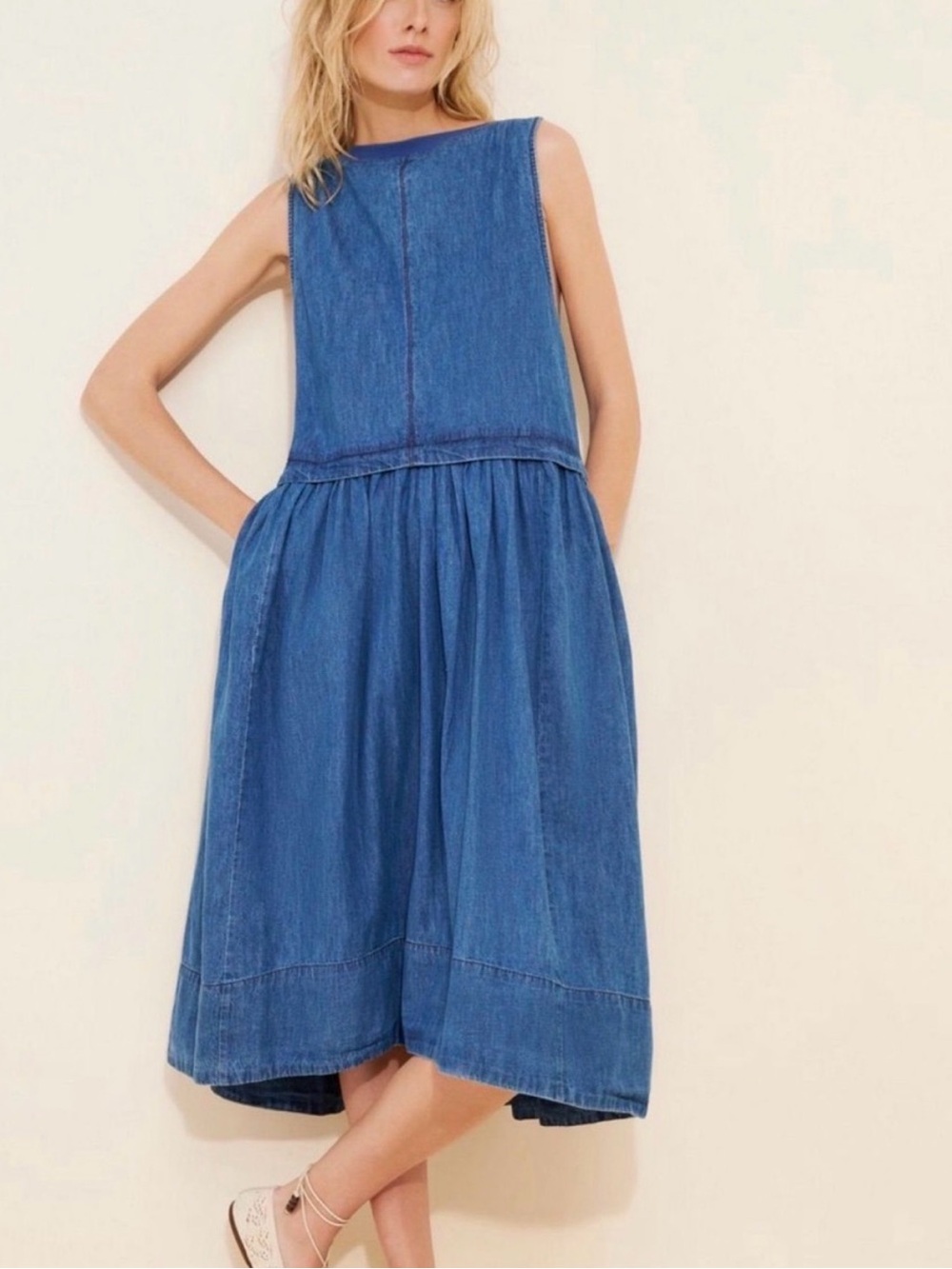 Free People Blue Denim Midi Dress